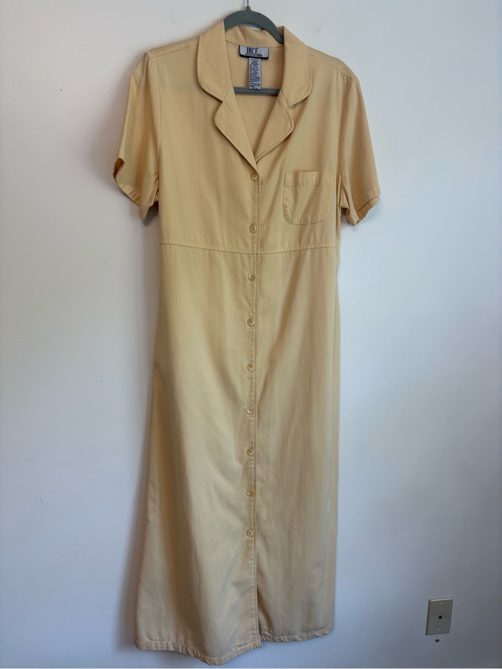 Vintage Sag Harbor Butter Yellow Button-Front Maxi Dress Tencel Cotton Sz L Chic